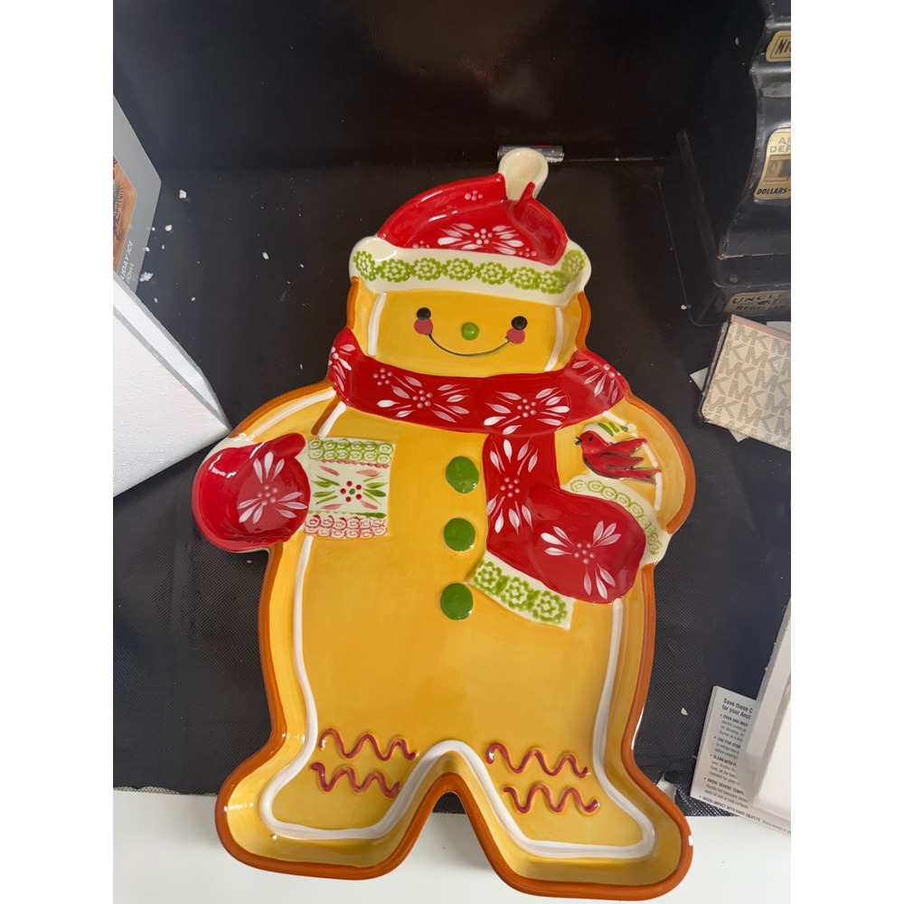 Temp-tations Winter Whimsy Gingerbread Man Ceramic Serving Platter PPP-SQ-899091